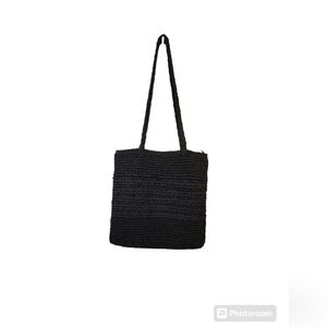 Scala Women's Vintage Black Woven Straw Paper Bag